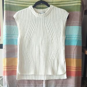 Zara Cream Ribbed Knit Sleeveless Top